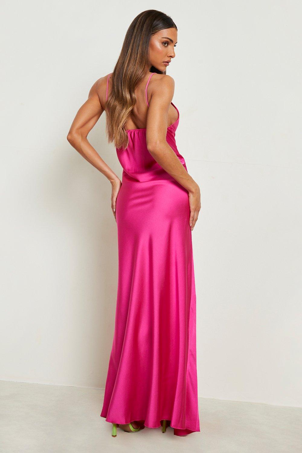 Boohoo pink satin dress best sale